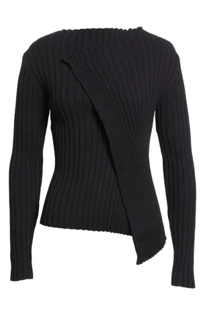 Paloma Wool Esmolar Asymmetric Organic Cotton Rib Sweater In Black