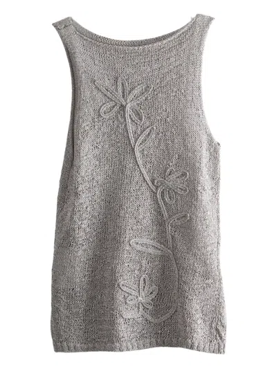 Paloma Wool Floral-embroidered Knitted Top In Gray
