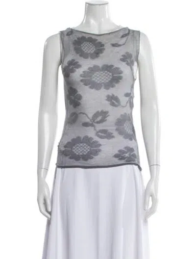 Pre-owned Paloma Wool Floral Print Crew Neck Top In Gray