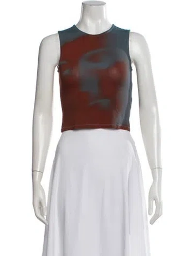 Pre-owned Paloma Wool Graphic Print Crew Neck Crop Top In Blue/orange