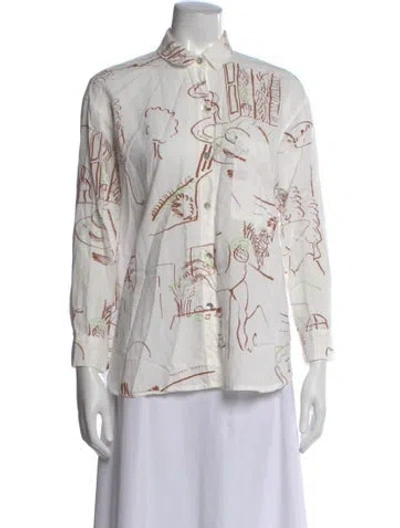 Pre-owned Paloma Wool Graphic Print Long Sleeve Button-up Top In White