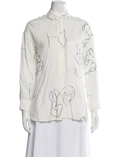 Pre-owned Paloma Wool Graphic Print Long Sleeve Button-up Top In White