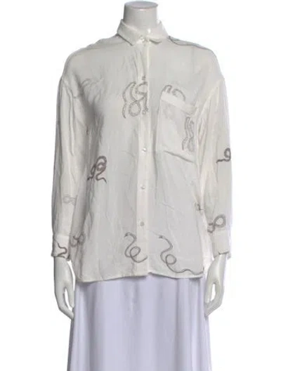 Pre-owned Paloma Wool Graphic Print Long Sleeve Button-up Top In White