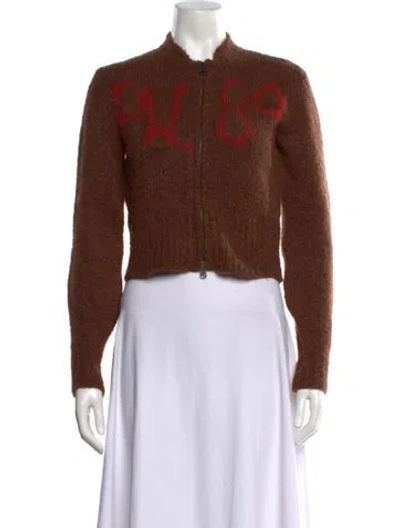 Pre-owned Paloma Wool Graphic Print Mock Neck Sweater In Brown