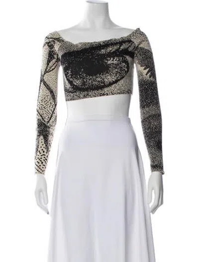 Pre-owned Paloma Wool Graphic Print Off-the-shoulder Sweater In Black