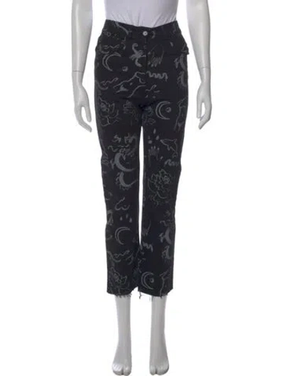 Pre-owned Paloma Wool Graphic Print Straight Leg Pants In Black