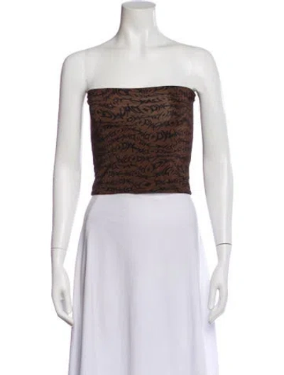 Pre-owned Paloma Wool Graphic Print Strapless Crop Top In Green