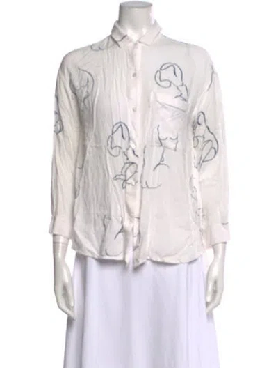 Pre-owned Paloma Wool Graphic Print Three-quarter Sleeve Button-up Top In Multi