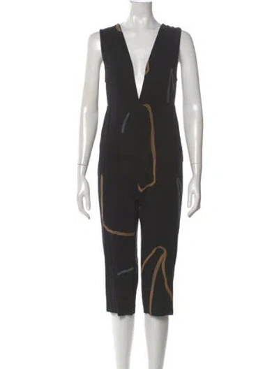 Pre-owned Paloma Wool Graphic Print V-neck Romper In Black