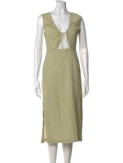 Pre-owned Paloma Wool Houndstooth Print Midi Length Dress In Green