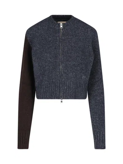 Paloma Wool Jane Grey Bicolor Zip-up Cropped Wool-blend Cardigan In Gray
