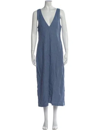 Pre-owned Paloma Wool Linen Midi Length Dress In Blue