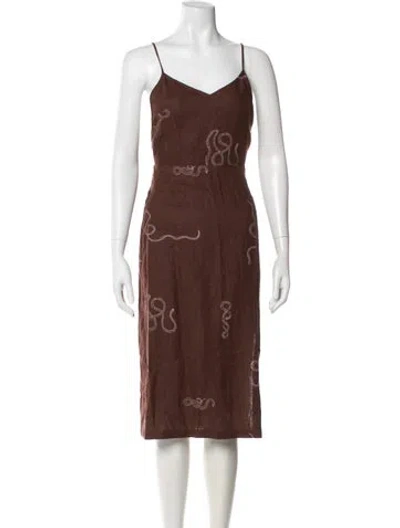 Pre-owned Paloma Wool Linen Midi Length Dress In Brown