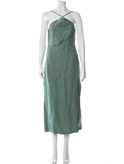 Pre-owned Paloma Wool Linen Midi Length Dress In Green