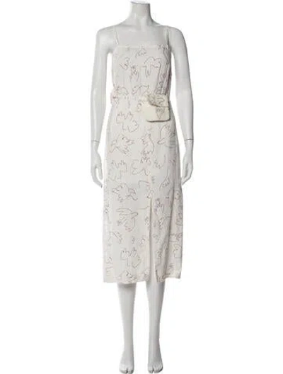 Pre-owned Paloma Wool Linen Midi Length Dress In White