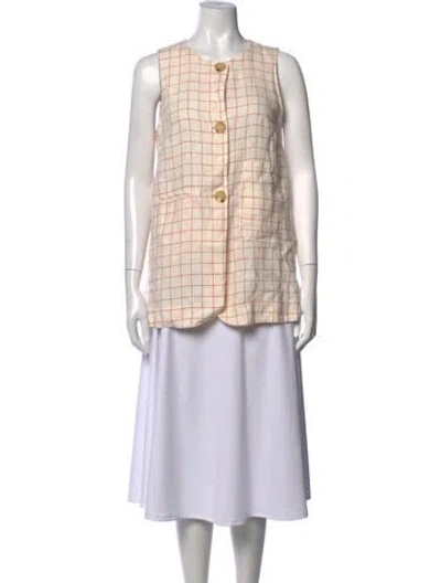 Pre-owned Paloma Wool Linen Plaid Print Top In Neutrals