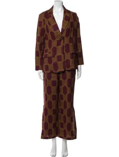 Pre-owned Paloma Wool Linen Printed Pantsuit W/ Tags In Burgundy
