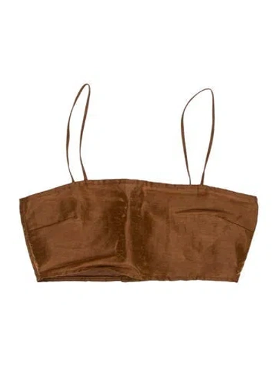 Pre-owned Paloma Wool Linen Square Neckline Crop Top In Brown