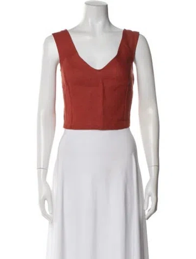 Pre-owned Paloma Wool Linen V-neck Crop Top In Orange