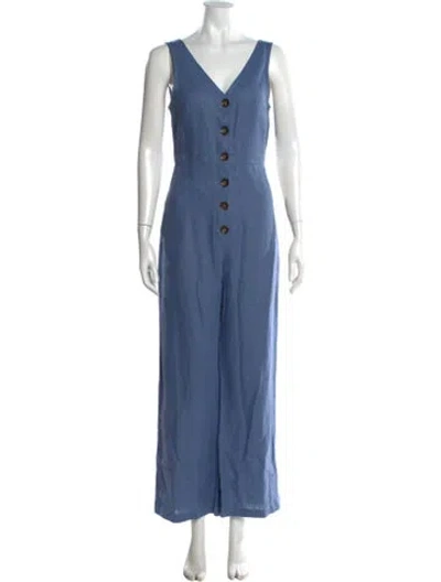 Pre-owned Paloma Wool Linen V-neck Jumpsuit In Blue