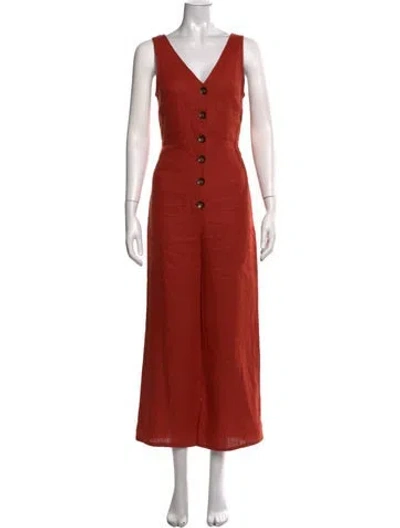 Pre-owned Paloma Wool Linen V-neck Jumpsuit In Orange