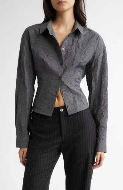Paloma Wool Magalita Crop Crinkle Cotton Blend Button-up Shirt In Grey