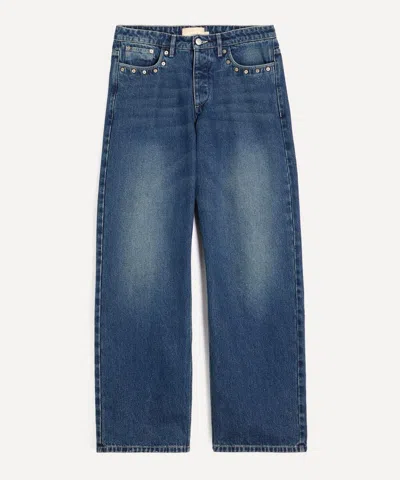 Paloma Wool Mens Crowd B Blue Low-waist Studded Denim Jeans