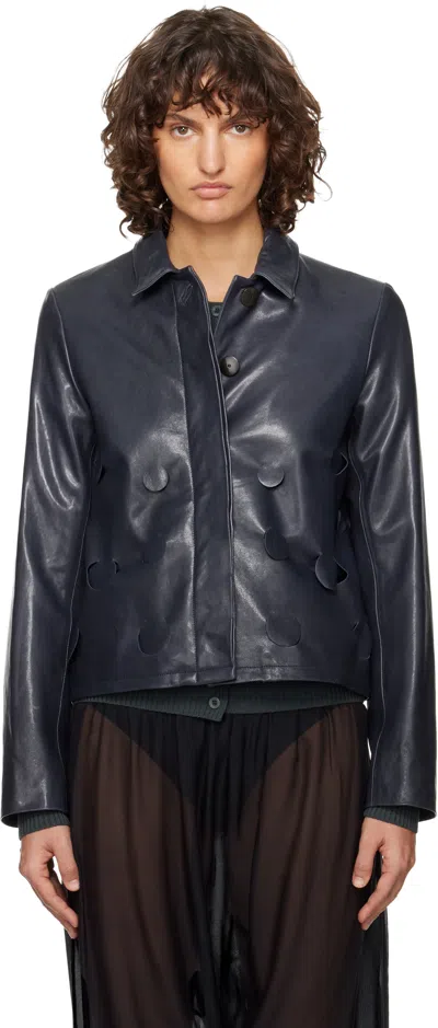 Paloma Wool Navy Candela Leather Jacket In Blue