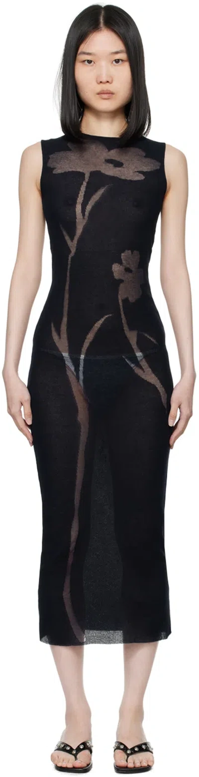 all sheer flower 折り合わ dress（black navy） Acka