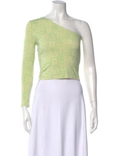Pre-owned Paloma Wool Patterned One-shoulder Crop Top In Green