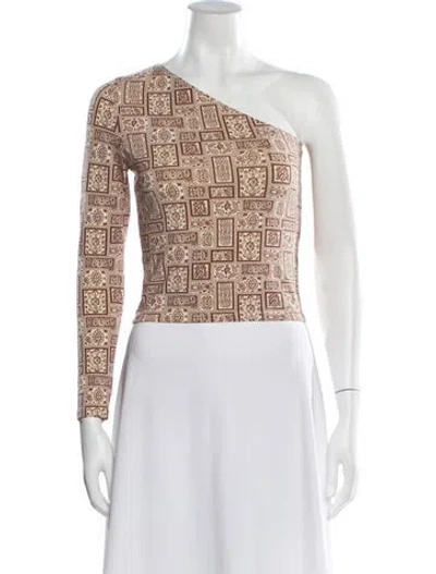 Pre-owned Paloma Wool Patterned One-shoulder Top In Brown
