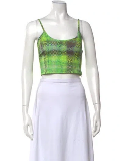Pre-owned Paloma Wool Patterned Scoop Neck Crop Top In Green