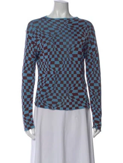 Pre-owned Paloma Wool Plaid Print Crew Neck Top In Blue