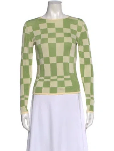 Pre-owned Paloma Wool Plaid Print Crew Neck Top In Green
