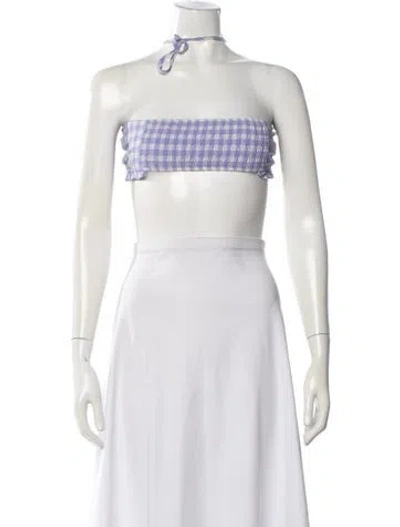 Pre-owned Paloma Wool Plaid Print Halterneck Crop Top In White