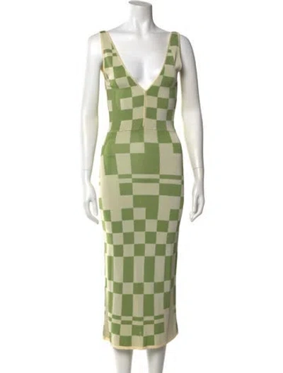 Pre-owned Paloma Wool Plaid Print Long Dress In Green