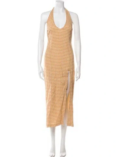 Pre-owned Paloma Wool Plaid Print Long Dress In Neutral