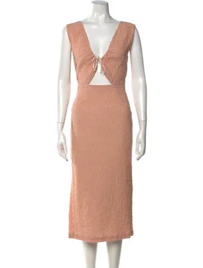 Pre-owned Paloma Wool Plaid Print Midi Length Dress In Orange