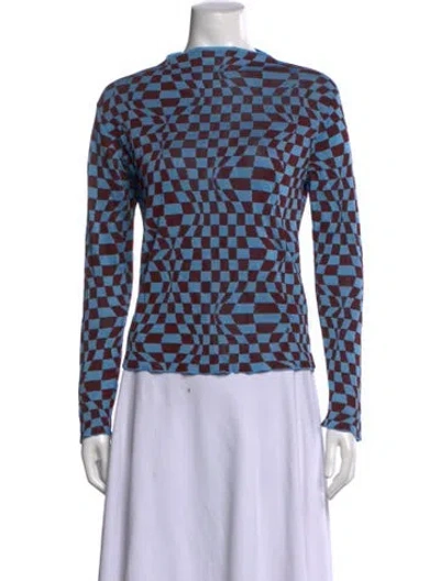 Pre-owned Paloma Wool Plaid Print Mock Neck Sweater In Blue/brown