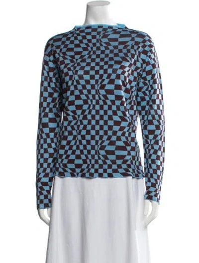 Pre-owned Paloma Wool Plaid Print Mock Neck Top In Blue