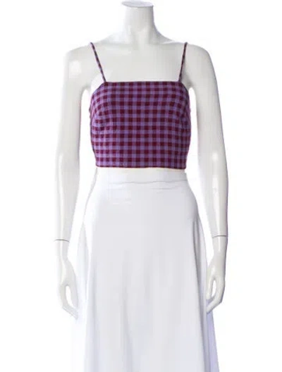 Pre-owned Paloma Wool Plaid Print Square Neckline Crop Top In White