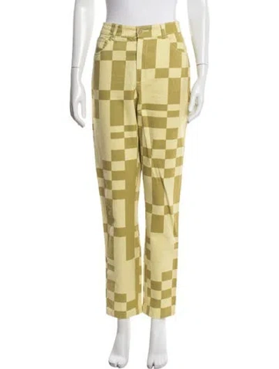 Pre-owned Paloma Wool Plaid Print Straight Leg Pants In Green
