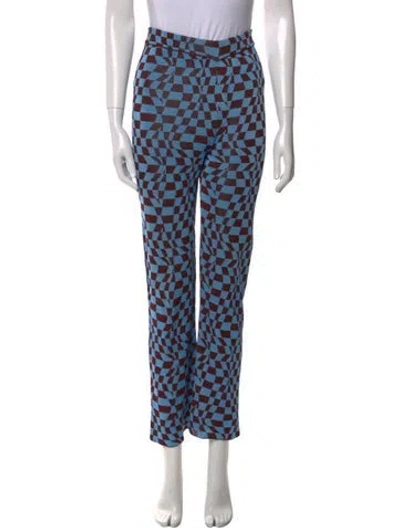 Pre-owned Paloma Wool Plaid Print Wide Leg Pants In Blue