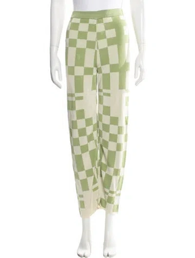 Pre-owned Paloma Wool Plaid Print Wide Leg Pants In Green