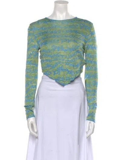 Pre-owned Paloma Wool Printed Bateau Neckline Crop Top In Green