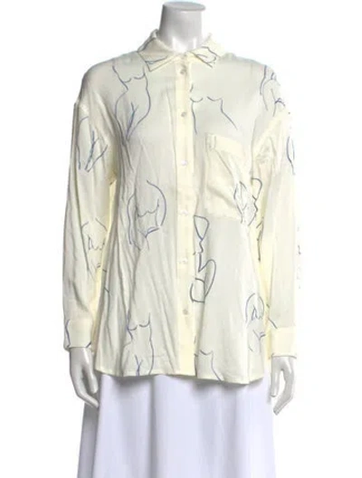 Pre-owned Paloma Wool Printed Long Sleeve Button-up Top W/ Tags In White