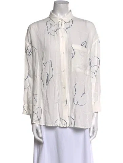 Pre-owned Paloma Wool Printed Long Sleeve Button-up Top In White