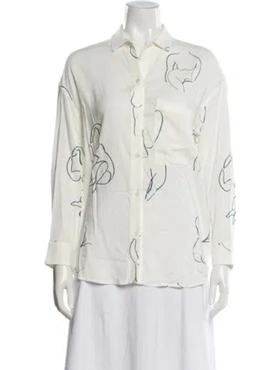 Pre-owned Paloma Wool Printed Long Sleeve Button-up Top In White