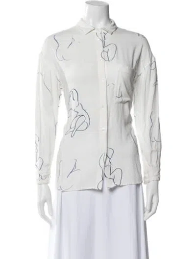 Pre-owned Paloma Wool Printed Long Sleeve Button-up Top In White