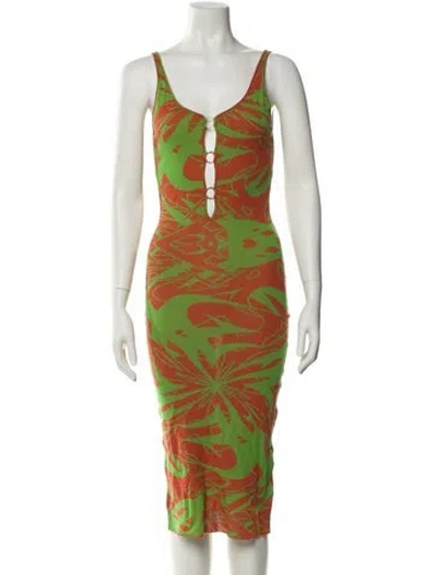 Pre-owned Paloma Wool Printed Midi Length Dress In Green